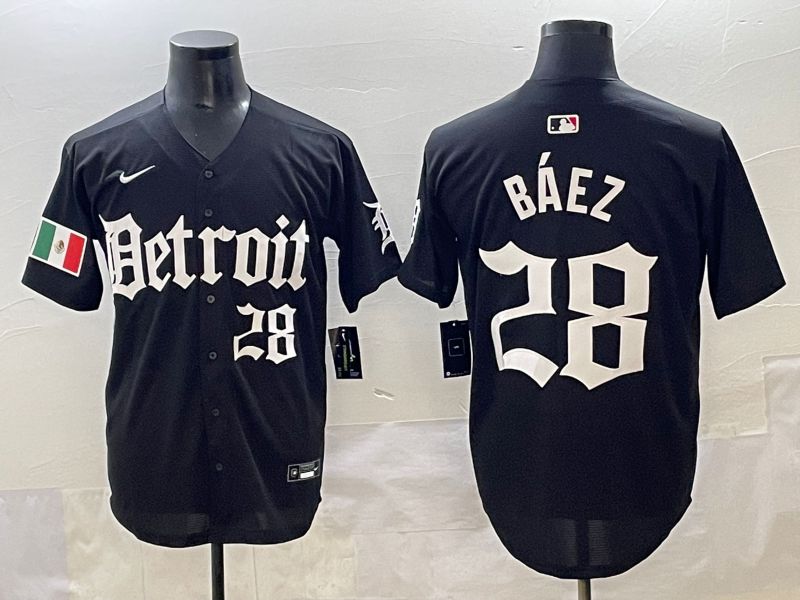 Men 2025 Detroit Tigers #28 Baez Black Five generations Joint Name Nike MLB Jersey style 14